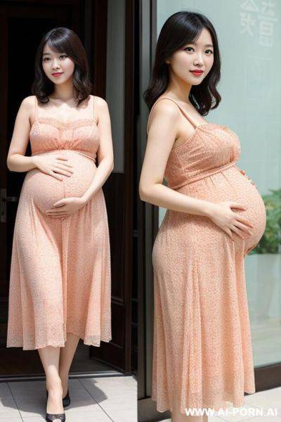 Chinese woman, (detailed face), pregnant, wearing a sundress, full body view - ai-porn.ai - China on pornintellect.com