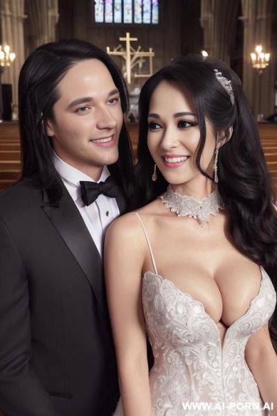((((douglas and regina)))) ((((couple portrait)))) ((((high quality picture)))) ((((handsome groom and dazzling bride)))) ((a woman with long straight black hair)) ((my dream cheating wife)), ((((gigantic cleavage)))) - ai-porn.ai on pornintellect.com