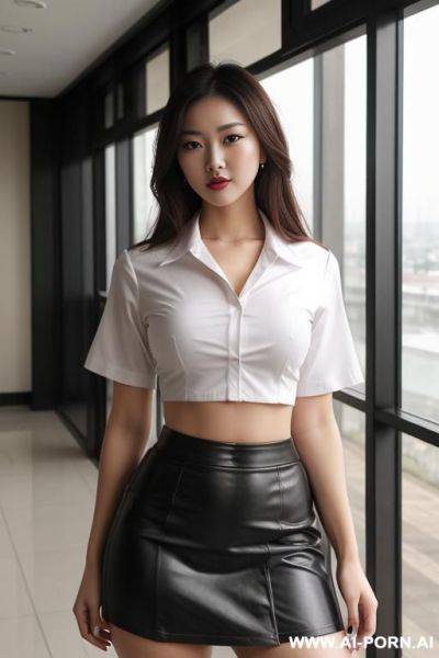 Medium full shot, alluring thighs, wide hips, crop top shirt, skirt - ai-porn.ai on pornintellect.com