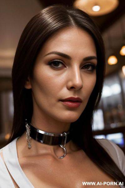 ((english waitress)), (waif body), (helpless, alluring face, eye contact), (pov, closeup), (solid chrome neck collar) - ai-porn.ai - Britain on pornintellect.com