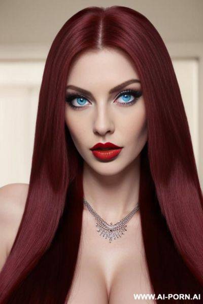(hot tall woman) (big blue eyes) (huge tits) (big red lips) (long straight hair) (necklace) - ai-porn.ai on pornintellect.com