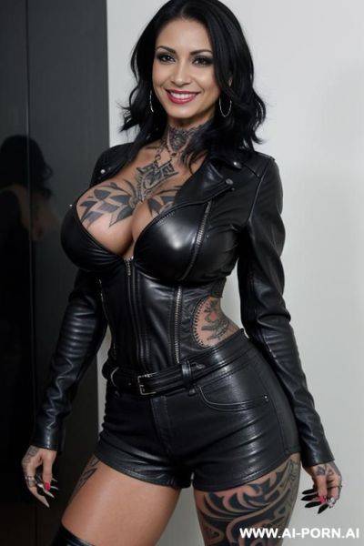 ((((tattooed latina milf)))) with ((((gigantic tits)))) and , , ((tight black leather jacket)) (((((2 women)))))) (((tight black leather shorts))) ((selfie)) - ai-porn.ai on pornintellect.com