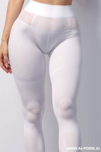 Zoomed front view of cameltoe in white seamless leggings. walking crossing thighs. seamless. - ai-porn.ai on pornintellect.com