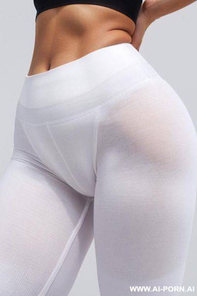 Zoomed front view of curvy cameltoe in white seamless leggings. closed thighs. seamless. - ai-porn.ai on pornintellect.com