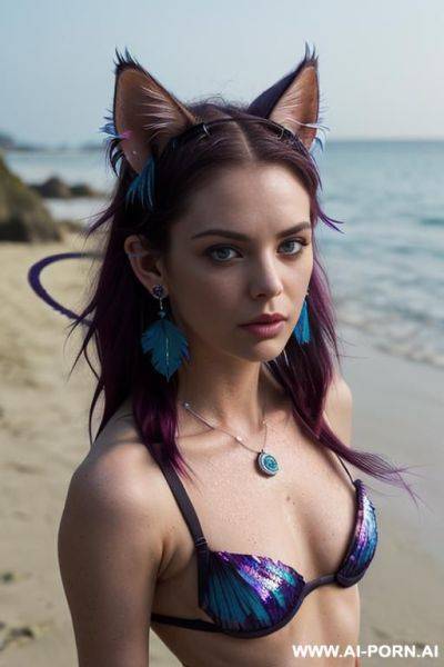 Face, sexy, beautiful, ((bikini as seashell)), ((roses)), ((eyes shw)), ((angel wings)), ((real actrice face)), ((slick blueberry burst hair)), ((glitter)), ((long bu hair)), ((heterochromia eyes)), - ai-porn.ai on pornintellect.com