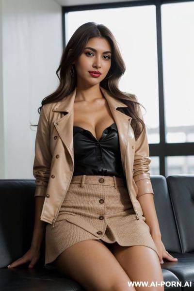 ((busty brunette with blonde highlights)) bright red lips ((totally nude)) ((saggy boobs)) walking thru the airport naked cover in wet cum. - ai-porn.ai on pornintellect.com