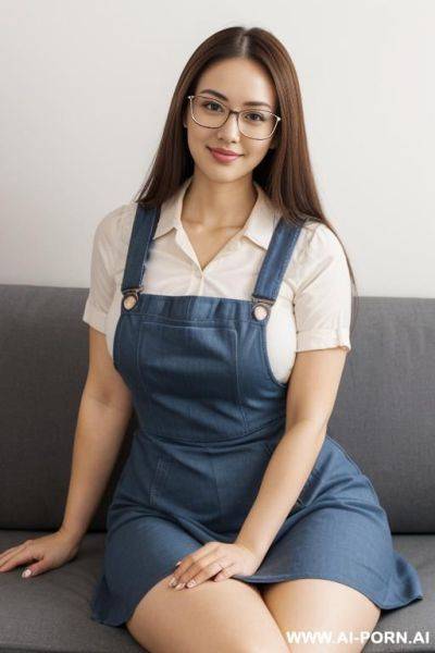 Woman sitting on the couch. big thighs. in glasses. big hips - ai-porn.ai on pornintellect.com