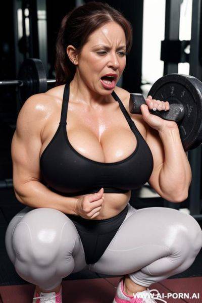 Gym milf in leggings panting sweating screaming mouth open wide no bra - ai-porn.ai on pornintellect.com