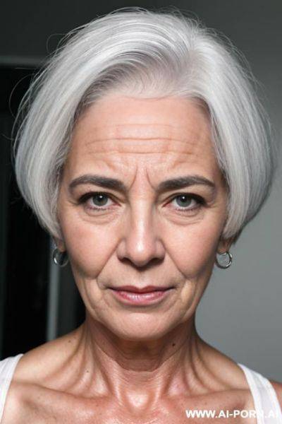 Mature woman with white hair and gray public hair. face look tired.sweating a lot. - ai-porn.ai on pornintellect.com