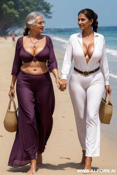 Two womans walking in the street, detailed, - ai-porn.ai on pornintellect.com