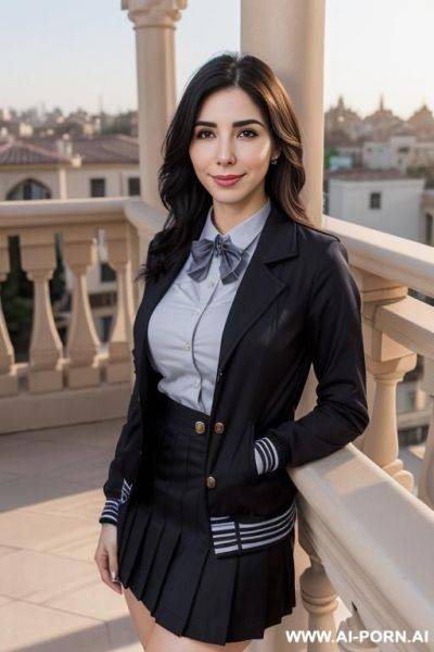 ((iranian)), ((higareda)), (pretty face), (detailed face), (soft slutty smile), (perfect), (natural lighting), ((highly detailed photo)), ((busty)), (((fancy mansion balcony ))) - ai-porn.ai - Iran on pornintellect.com