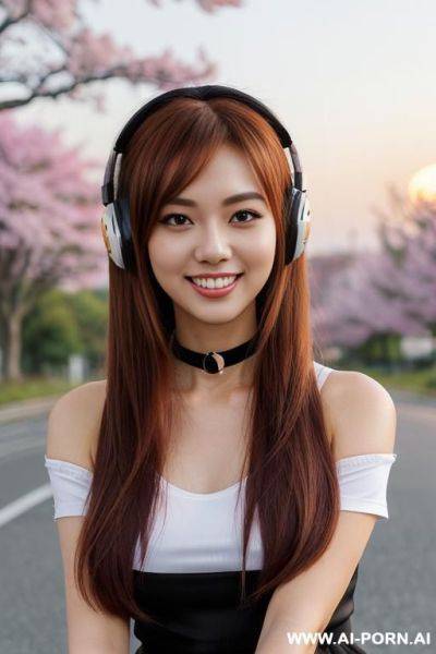 --[[ :p ]]-- ((sunset background)) ((pink tree flowers flowing through the air)) (stars) (moon) ((upper body, close view)) ((kawaii)) (( art style)) (( happy smile)) (long silky layered auburn - ai-porn.ai on pornintellect.com