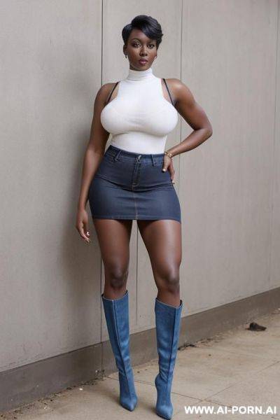 (african tall milf) (very dark skin) (tight denim skirt) (hot abs) (huge boobs) ( very high heels) (white socks) (hot fit ass) (military tactical boots) (pixie hair cut) (full body shoot) - ai-porn.ai on pornintellect.com