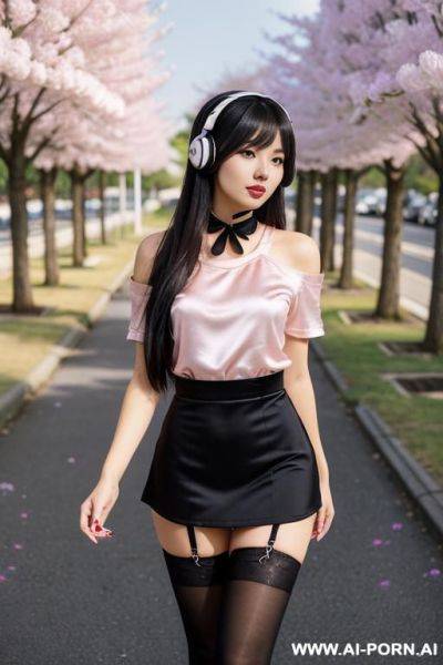 --[[ :p ]]-- ((sunset background)) ((pink tree flowers flowing through the air)) (stars) (moon) ((upper body, close view)) ((kawaii)) (( art style)) (long silky hair) (golden eyes) ((black - ai-porn.ai on pornintellect.com