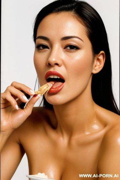 Cereal box logo, topless, , dense white cum dripping mouth - ai-porn.ai on pornintellect.com
