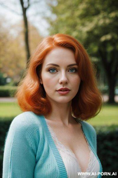 Cutie babe face, turquoise cardigan and t-shirt, retro vintage style, 10s, 10s. 1. busty. - ai-porn.ai on pornintellect.com