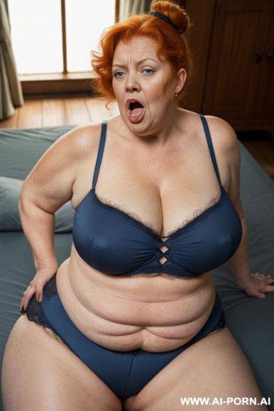 Old granny, totally naked, giant boobs, giant breasts, huge ass, thick thighs, hairy pussy ((big hairy pussy)) giant hair ((giant pubes)) - ai-porn.ai on pornintellect.com