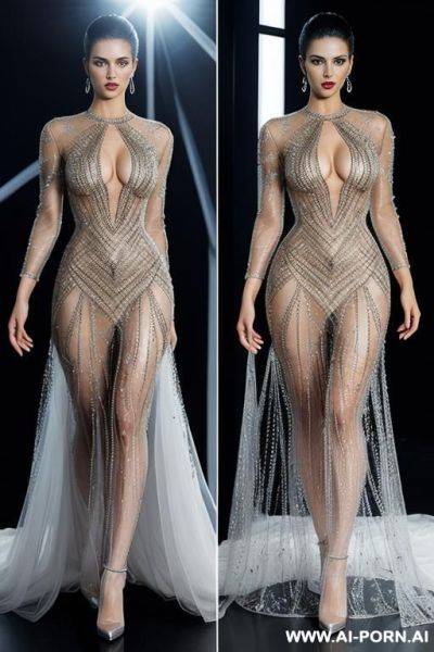 Woman wearing expensive transparent design dress, movie ads - ai-porn.ai on pornintellect.com
