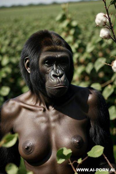 Gorilla ape naked in a cotton field - ai-porn.ai on pornintellect.com
