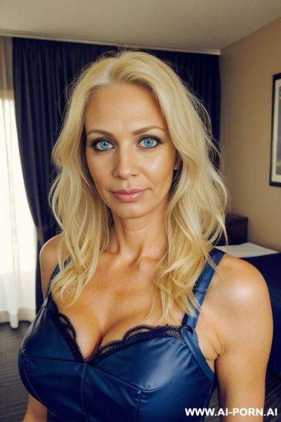 Suburban mom, halloween costume, hotel room, blue eyes - ai-porn.ai on pornintellect.com