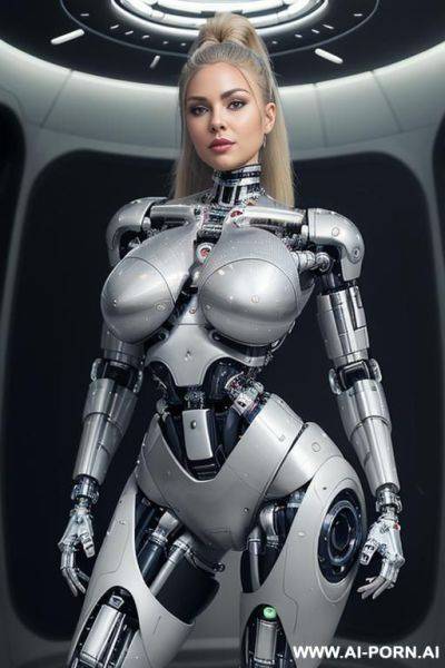 (((realistic look, super realistic))) ((spaceship)) ((front view)) (((beautiful cyborg woman))) (((sexy cyborg woman))) ((blonde)) ((long ponytail hairstyle)) (((perfectly beautiful face, sexy plump lips))) - ai-porn.ai on pornintellect.com