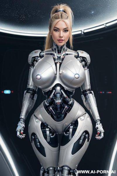 (((realistic look, super realistic))) ((spaceship)) ((front view)) (((beautiful cyborg woman))) (((sexy cyborg woman))) ((blonde)) ((long ponytail hairstyle)) (((perfectly beautiful face, sexy plump lips))) - ai-porn.ai on pornintellect.com