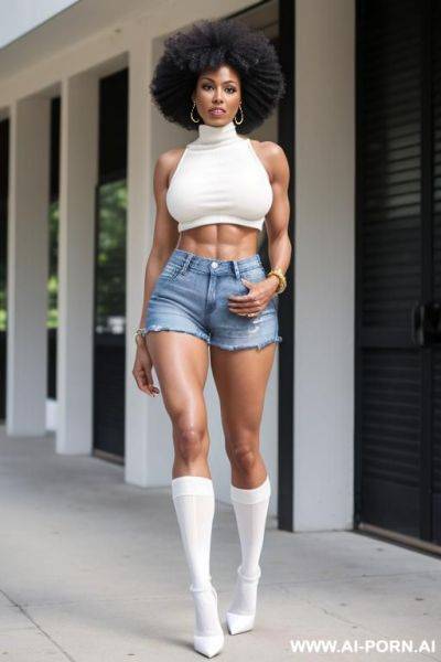 (afro american hot tall milf) (tight fit denim shorts) (white croop top) ( socks) (hot abs) (full body shot) (high heels) - ai-porn.ai - Usa on pornintellect.com