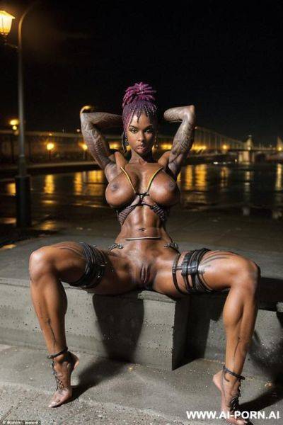 Beautiful fit ebony punk, (((cyberpunk))), ((((ethiopian)))), (((lean toned body))), ((((defined muscles)))), (((abs))), (((((huge saggy boobs))))), (((punk hairstyle))), ((braided hair in a ponytail)), ((rich - ai-porn.ai - Ethiopia on pornintellect.com