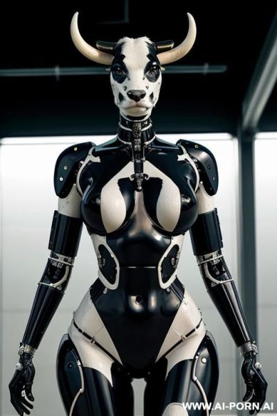 A hybrid creature that is part human, part cow. this creature is a cyborg, meaning it has artificial body parts. most notably, it has udders. - ai-porn.ai on pornintellect.com