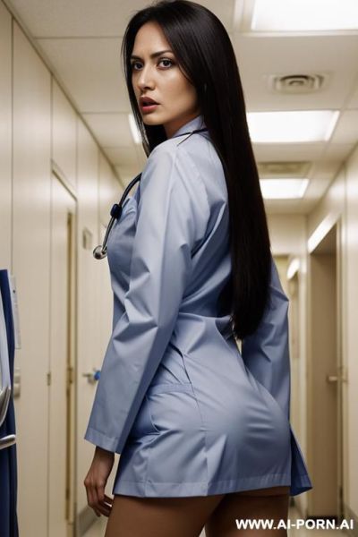 Hospital, doctor uniform, angry face, eye contact, ass, straight hair - ai-porn.ai on pornintellect.com