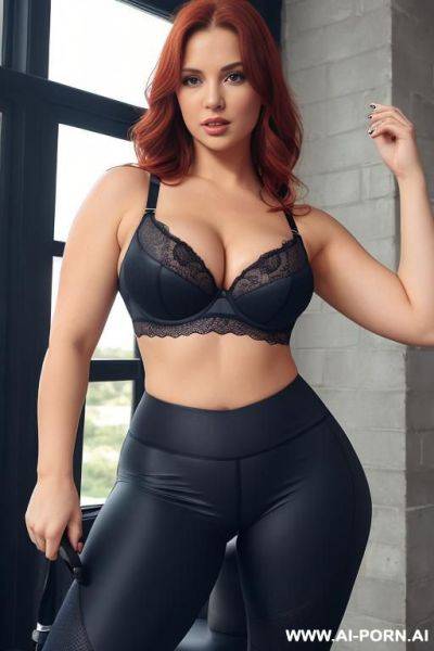 Redhead thick curvy gym bending over in tight gym leggings showing camel toe - ai-porn.ai on pornintellect.com