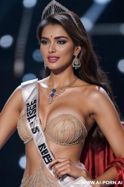 A ultra realistic (((epic realism natural-sin))) pic of a glamours and sassy miss universe model in miss universe competition, on stage nude, d a dupatta, necklace, earrings - ai-porn.ai on pornintellect.com