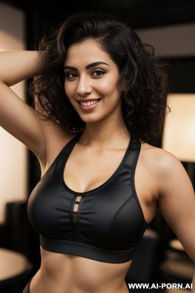 ((black spandex push up sports bra)), bedroom closet, lean, (photorealistic) (pakistani nerd), (ultra detailed photo), (hyper realistic photo), busty - ai-porn.ai - Pakistan on pornintellect.com