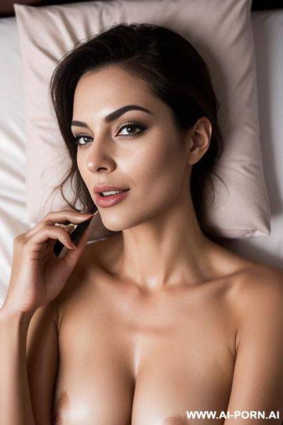 Woman, naked in bed with an b on face - ai-porn.ai on pornintellect.com