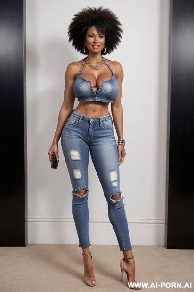 (afro american hot tall milf) (tight fit denim ripped jeans) (naked top) (topless) (hot abs) (full body shot) (very high heels) (necklace) (crop top) - ai-porn.ai - Usa on pornintellect.com