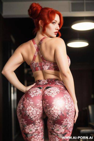 Round juicy ass , strong thighs, narrow waist, retro floral pattern leggings - ai-porn.ai on pornintellect.com