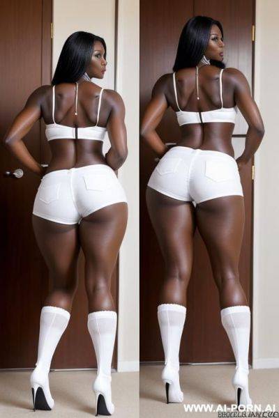 (african tall milf) (very dark skin) (tight white shorts) (hot abs) (huge boobs) ( very high heels) (white socks) (hot ass) - ai-porn.ai on pornintellect.com