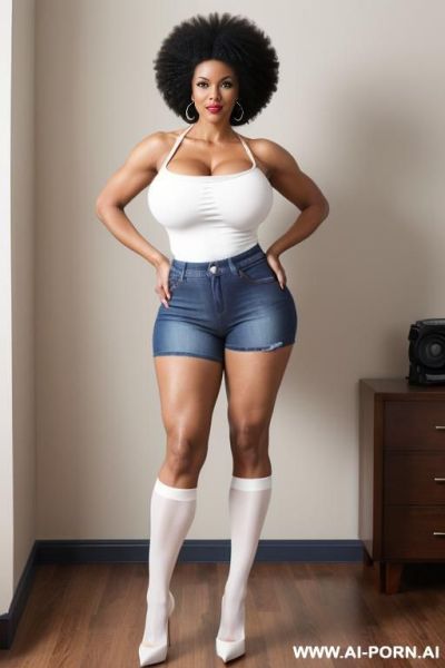 (afro american hot tall milf) (tight fit denim shorts) (white croop top) ( stockings) (hot abs) (full body shot) (high heels) (huge boobs) - ai-porn.ai - Usa on pornintellect.com