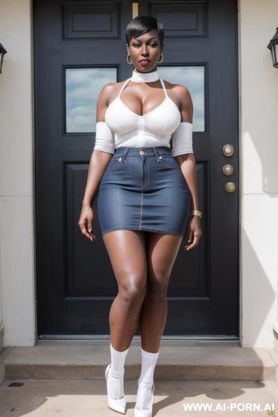 (african tall milf) (very dark skin) (denim skirt) (hot abs) (huge boobs) ( very high heels) (white socks) (hot fit ass) (pixie haircut) - ai-porn.ai on pornintellect.com