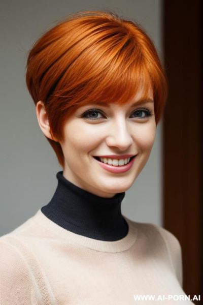 At home, woman, readhead ginger, lots ofcum on her face, smiling, pixie haircut, s - ai-porn.ai on pornintellect.com