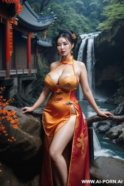 ((empress of china)), ((chinese traditional dress)), ((nature river)), ((waterfall background)), ((full lips)), ((halloween)) - ai-porn.ai - China on pornintellect.com
