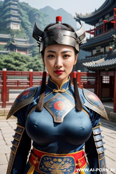 ((chinese armor)), ((chinese medieval)), ((chinese helmet armor)), ((steel)), (( blue)), ((full lips)), ((smart)), ((firm face)), ((chinese palace background)), ((sword)), ((saber)) - ai-porn.ai - China on pornintellect.com