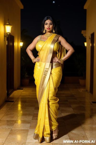 Yellow sari, golden sleeveless blouse. - ai-porn.ai on pornintellect.com