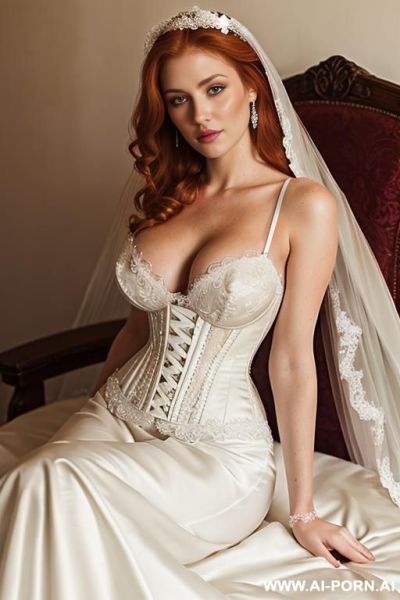 Lustful eye contact, sheer lingerie, wedding night - ai-porn.ai on pornintellect.com