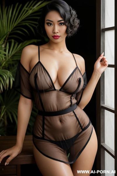 Side swept undercut hairstyle, short hair, d cup, massage table, hourglass figure - ai-porn.ai on pornintellect.com