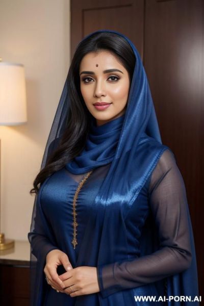 ((middle eastern)), (asin), ((shiny royal blue dupatta )), (pretty face), (detailed face), (soft slutty smile), (perfect), (natural lighting), ((highly detailed photo)) - ai-porn.ai on pornintellect.com