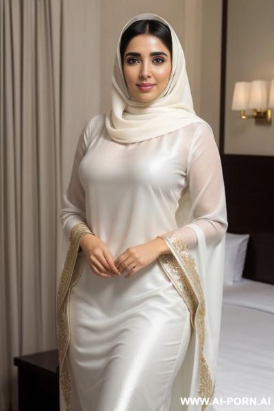 ((middle eastern)), (asin), ((shiny white dupatta )), (pretty face), (detailed face), (soft slutty smile), (perfect), (natural lighting), ((highly detailed photo)) - ai-porn.ai on pornintellect.com