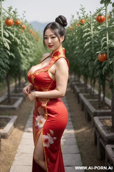 ((chinese woman)), ((chinese traditional dress)), ((tomato)), ((eat tomato)), ((tomato orchard)) - ai-porn.ai - China on pornintellect.com