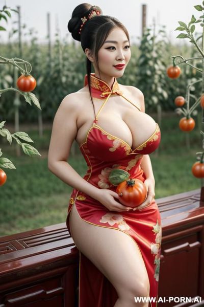 ((chinese woman)), ((chinese traditional dress)), ((tomato)), ((eating tomato)), ((tomato orchard)) - ai-porn.ai - China on pornintellect.com