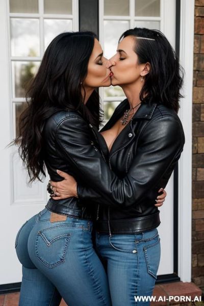 ((((latina milf kissing a man)))) with (((((gigantic tits))))) , (((makeup))) , (((tight black leather jacket))) (((tight jeans))) (((((kissing a man))))) (((boots))) ((((big ass)))) - ai-porn.ai on pornintellect.com
